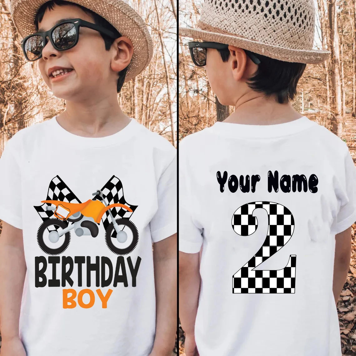 Personalized Name Boys Tshirt Motorcycle Birthday Tshirt1-9year Kids Tshirt Birthday Party Gift Fron/ Back Print Patterns Tshirt