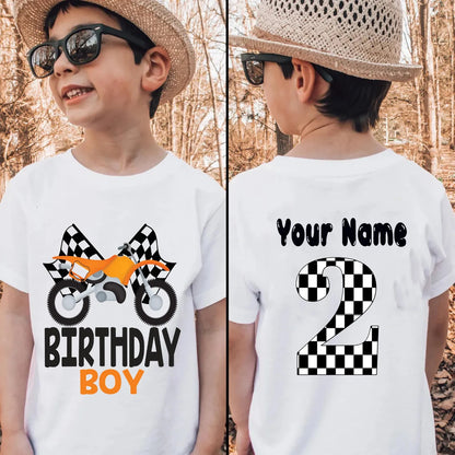 Personalized Name Boys Tshirt Motorcycle Birthday Tshirt1-9year Kids Tshirt Birthday Party Gift Fron/ Back Print Patterns Tshirt