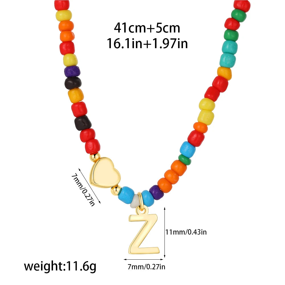 Colorful 26 Initial Letter Necklace Wedding for Women Adjustable Fashion Heart Beads Clavicle Chain Necklaces Christmas Jewelry