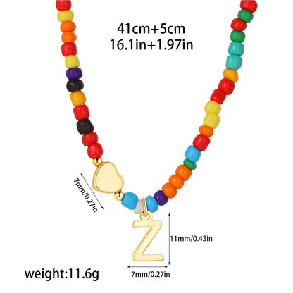 Colorful 26 Initial Letter Necklace Wedding for Women Adjustable Fashion Heart Beads Clavicle Chain Necklaces Christmas Jewelry