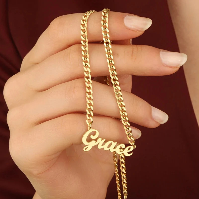 Cool Children Custom Name Necklace 4MM Cuban Chain Punk Rock Handsome Boy Girl Nameplate Pendant Necklace Birthday Gifts