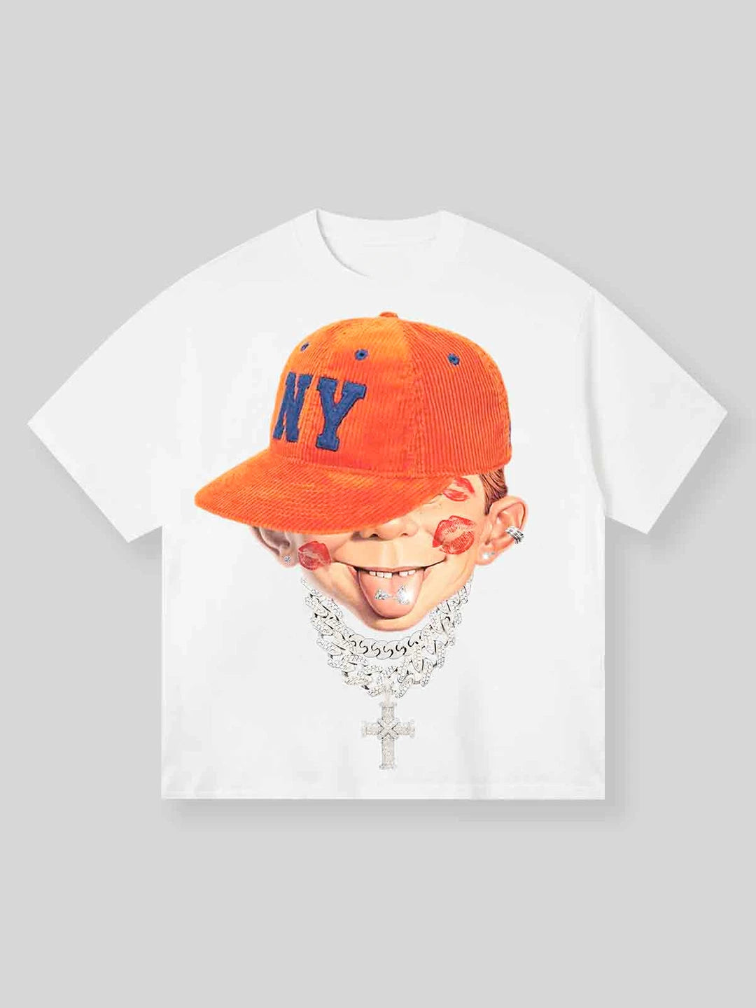 Personality Hip Hop Funny Face Pattern Printed T-Shirt Cotton Short Sleeved T-shirt Men Women Casual Streetwear Round Neck Tops