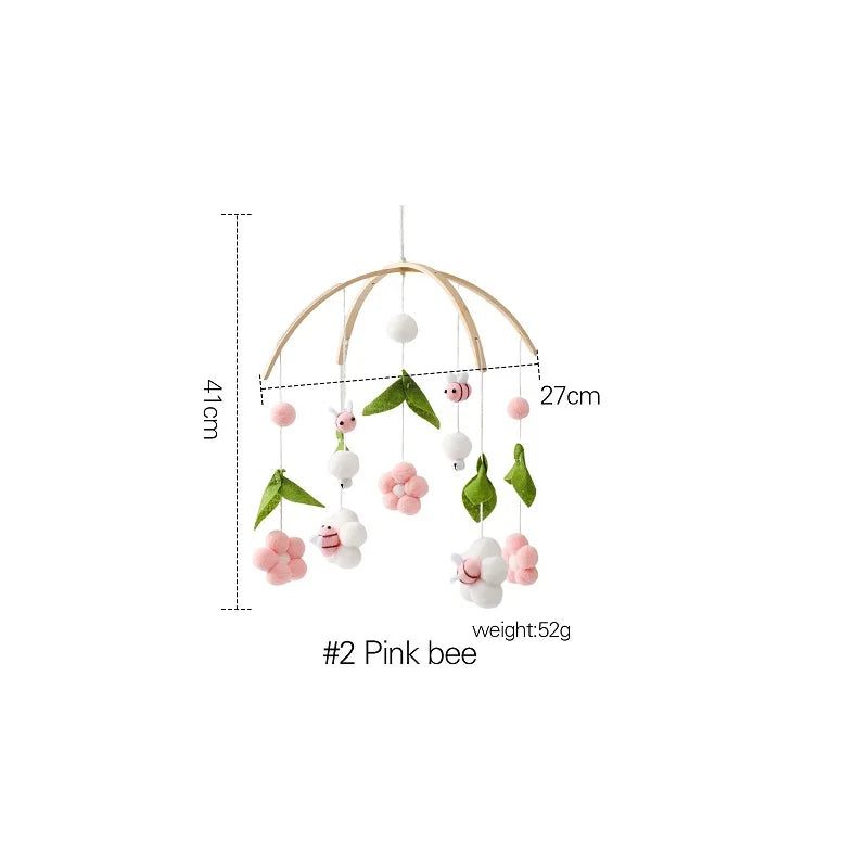 Baby Wooden Rattles Bed Bell Soft Felt Cartoon Elephant Cloudy Star Hanging Bed Bell Mobile Crib Montessori Education Toys