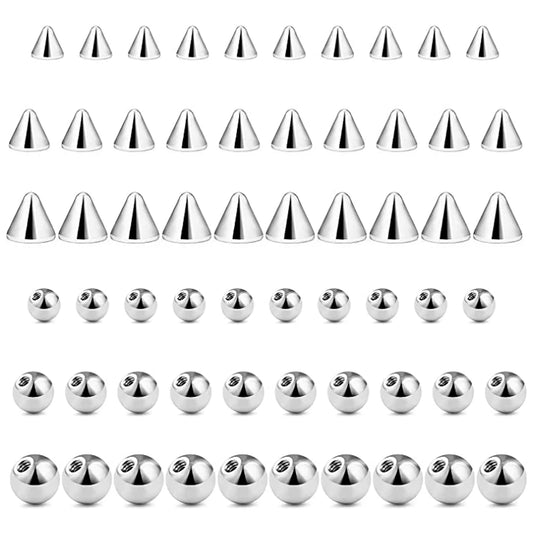 60PCS 14G 16G 4-6mm 316L Surgical Steel Replacement Balls Spikes Body Jewelry Piercing Barbell Parts Screw Bead For Women Men