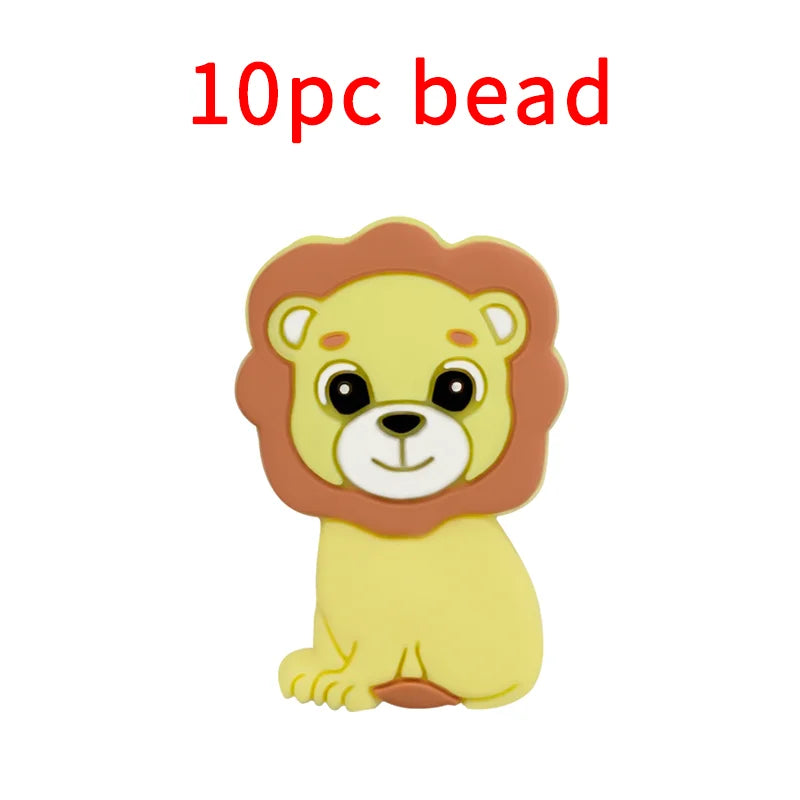 1/3/10pcs Lion Baby Silicone Teether Beads Toy DIY Pacifier Chain Necklaces Pendant Bite Chew Rodent For Teething Kids Toys