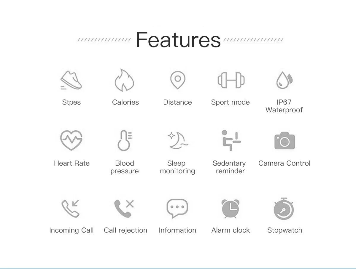 1.69 Inch Smart Watch, Multiple Function, Heart Rate Monitor, Fitness Bracelet, Smart Notification, IP67 Waterproof Smartwatch