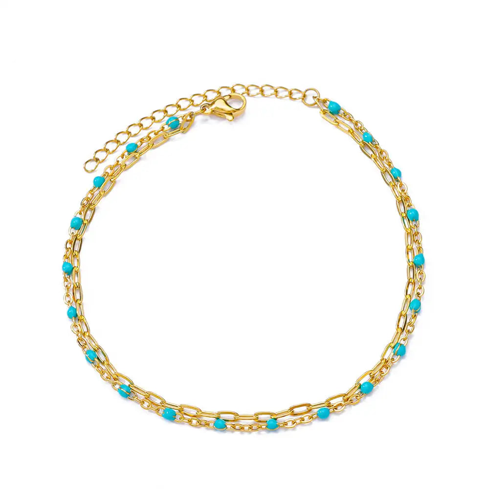 Zircon Cross Anklets For Women Gold Color Stainless Steel Cross Anklet Double Chain Summer Beach Party Jewelry Gift Accessories