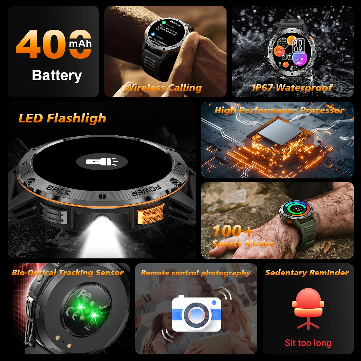 2025  Smart Watch Wireless Calling Weather Forecast Magnetic Charging Waterproof LED Flashlight Men smartwatch For Android IOS