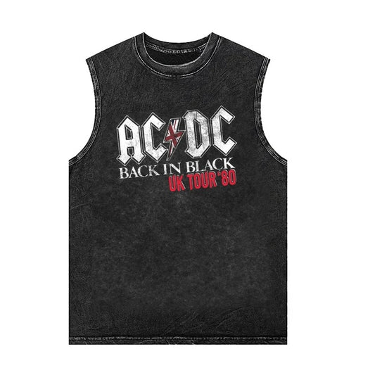 2025 ACDC Rock Punk Loose Brand Sleeveless T-Shirt Oversized Vintage Washed Cotton Mens Womens Vest Streetwear Tank Tops Y2k