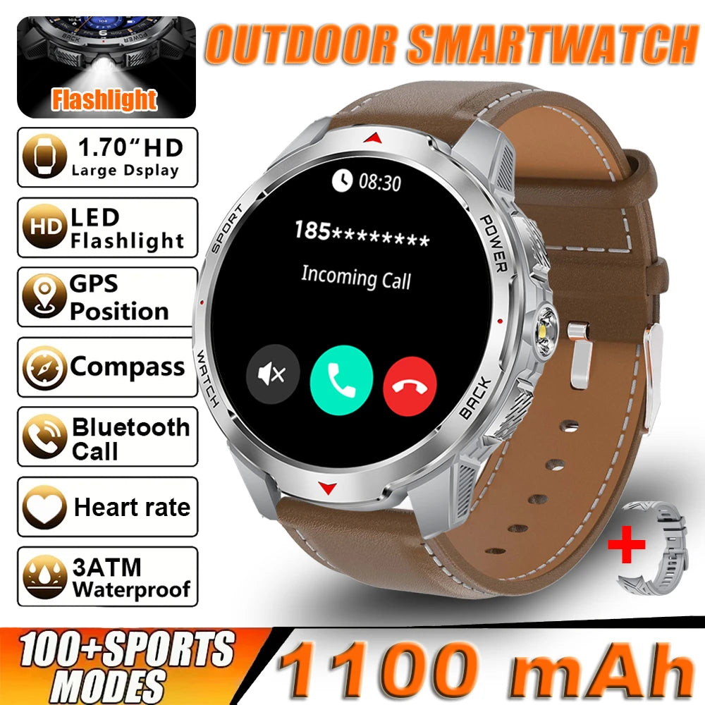 2026 New Smart Watch Men with Flashlight Sports 3ATM Waterproof 1100 mAh Large battery BT Call  Man for Android iOS Smartwatch