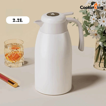 COOKER KING 2.2L Stainless Steel Coffee Pot 304 Stainless Steel+PP Intelligent Temperature Display Thermos Kettle Travel Kettle