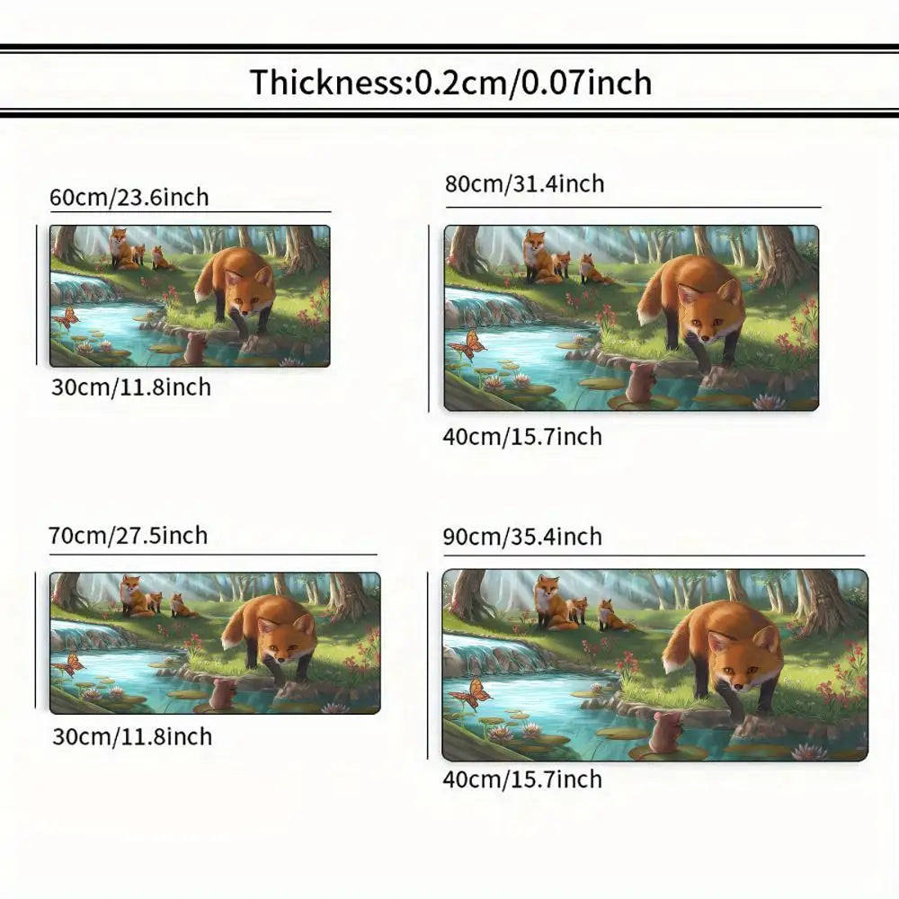 Cute Fox Theme Mouse Pad Large Computer Office Game Table Mat XXL Rubber Non-slip Stitched Edge Keyboard Mats Washable Desk Pads