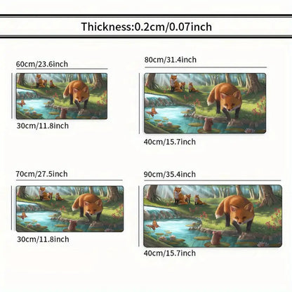 Cute Fox Theme Mouse Pad Large Computer Office Game Table Mat XXL Rubber Non-slip Stitched Edge Keyboard Mats Washable Desk Pads