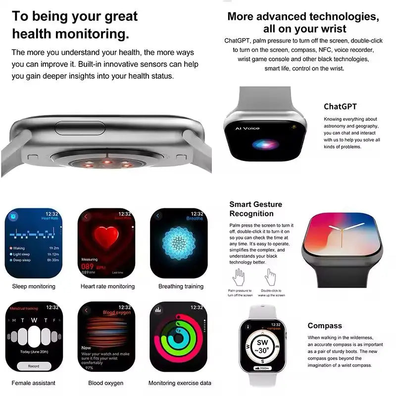 2025 Series 10 Watch 10 GPS Smart Watch Memory Music Video Bluetooth Call Heart Rate Waterproof NFC Smartwatch For Apple Android