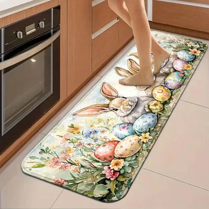 Easter Bunny & Eggs Kitchen Mat Non-Slip Machine Washable Knitted Rugs, Mats for Home, Office, Sink, Laundry Room, Easter Decor