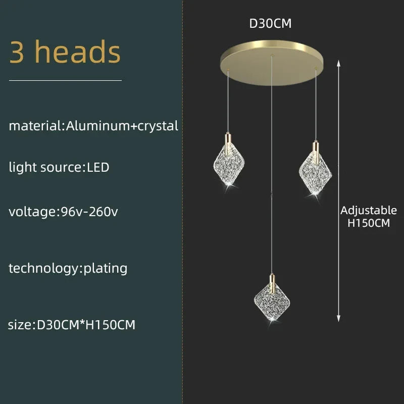 New Crystal Living Room Ceiling Pendant Light Home Decoration Staircase Duplex Pendant Light Restaurant Bedroom Hanging Lighting