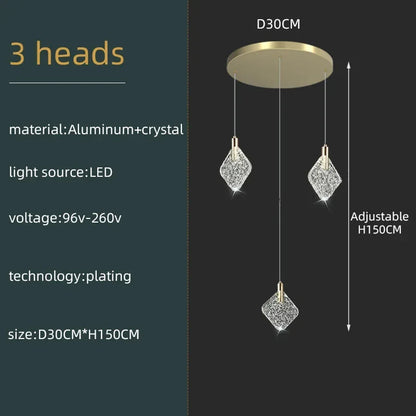 New Crystal Living Room Ceiling Pendant Light Home Decoration Staircase Duplex Pendant Light Restaurant Bedroom Hanging Lighting