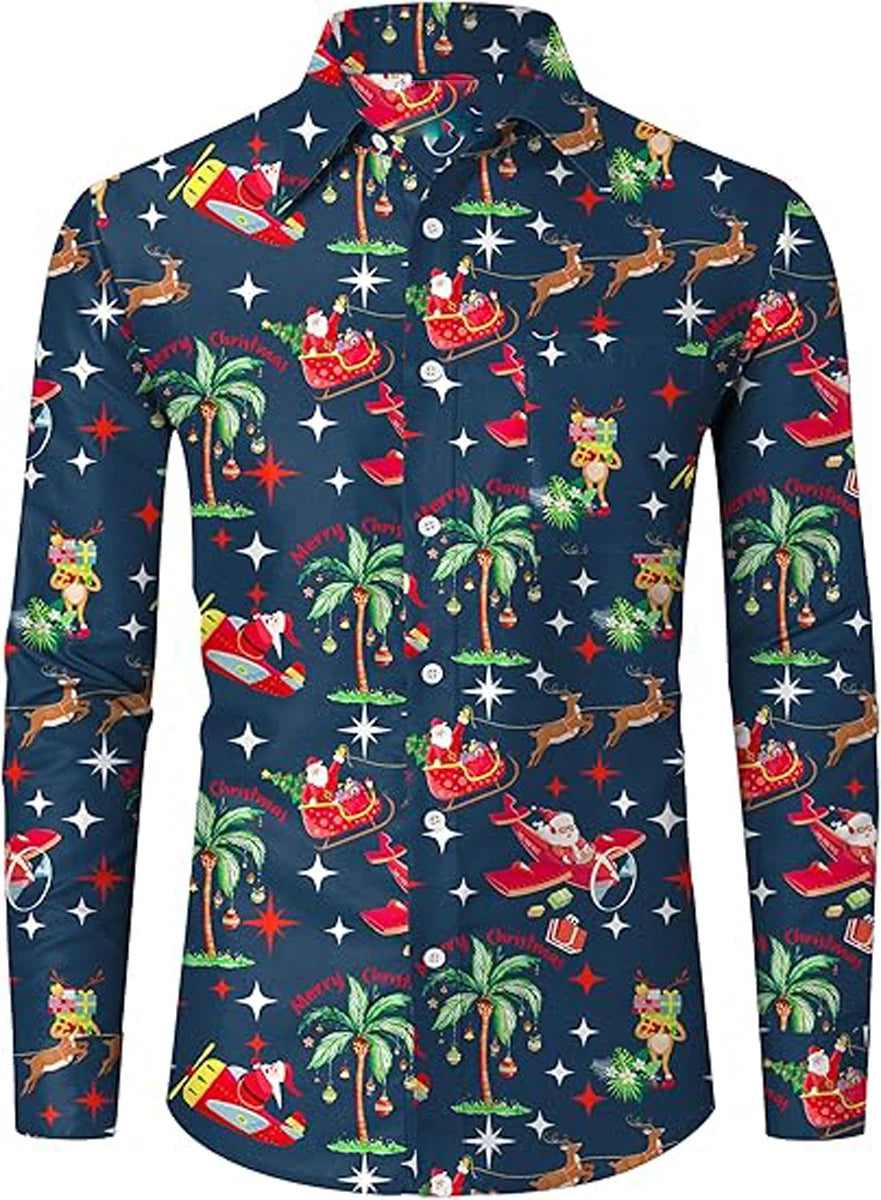 3D printed cartoon prints, high-quality and comfortable men's boutique fashion long-sleeved shirt, trendy printed men's shirt