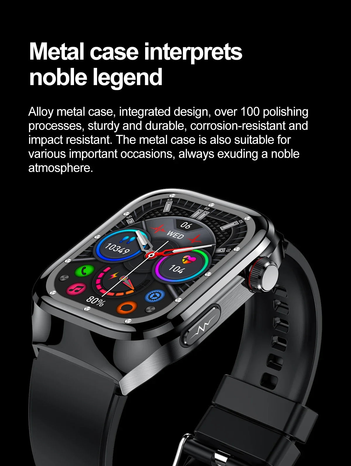2025 New Smart Watch 2.04-inch AMOLED Screen Bluetooth Call IP68 Waterproof 650mA Sports Smartwatches Men Android Military-Grade