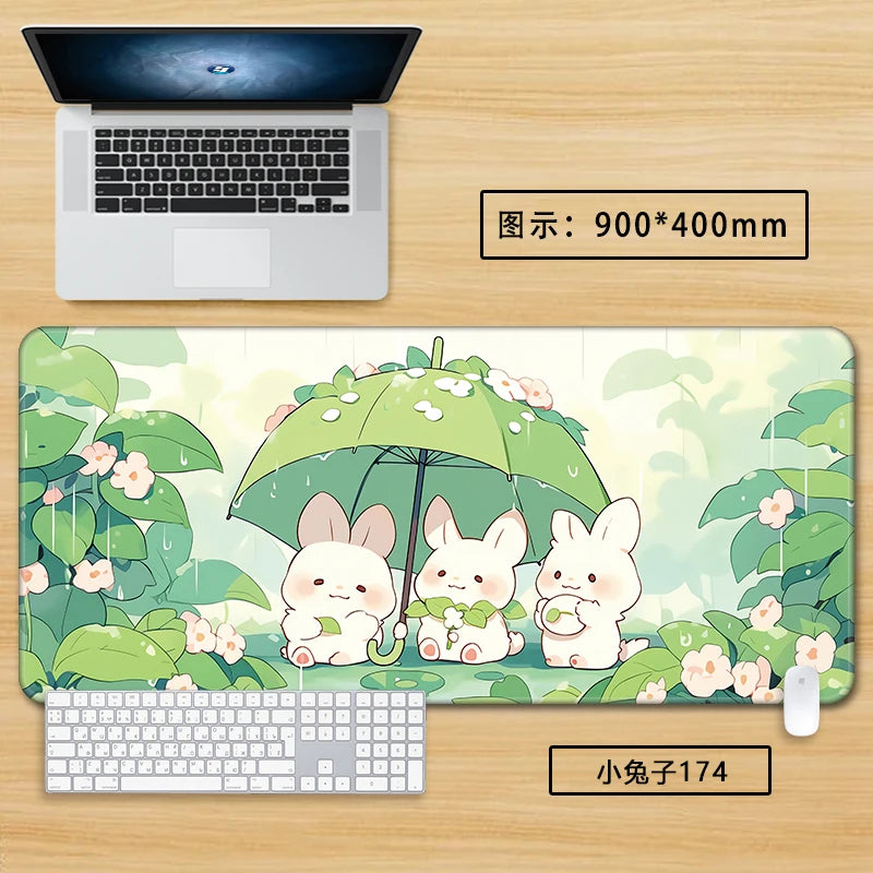 Green Aesthetic Mouse Pad - XXL Cute Desk Mat for Girls, Non-Slip Keyboard Surface for Office & Home, Soothing Pastel Design