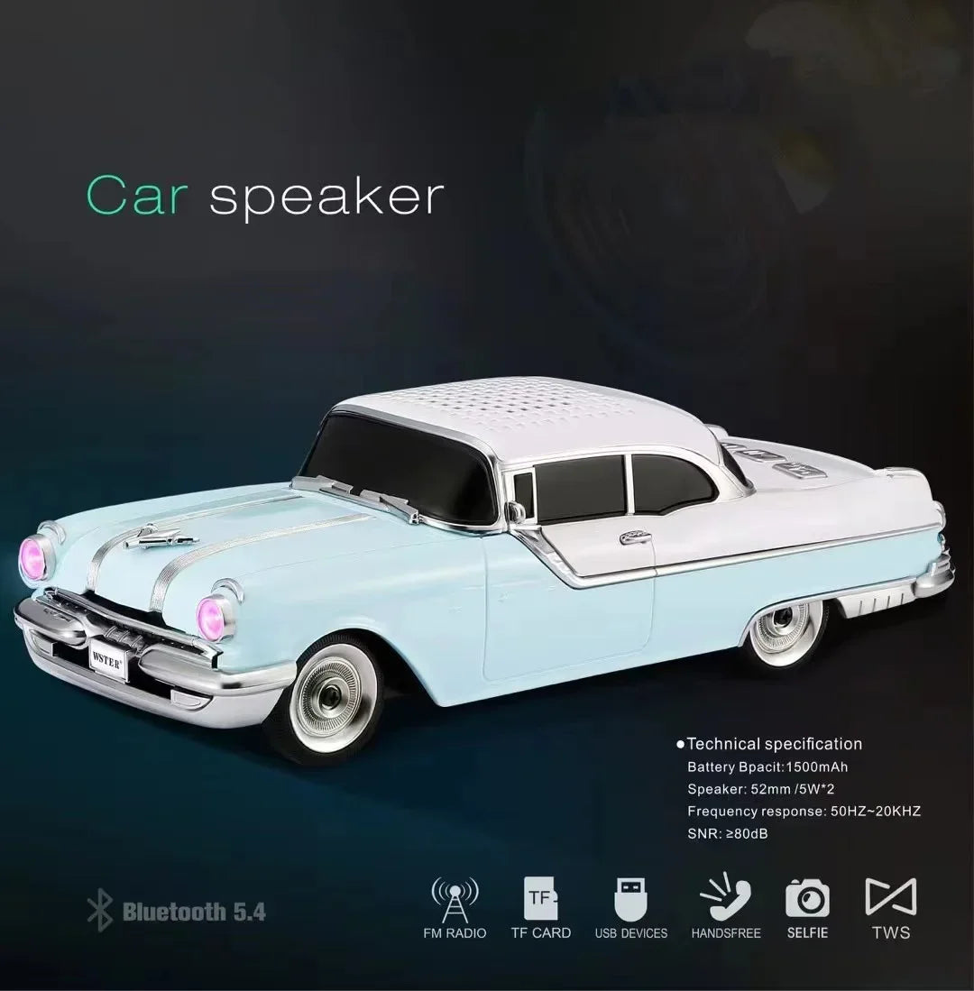 Wireless Bluetooth Computer Speaker Classic Car Shaped with Subwoofer TF Card U Disk FM Radio AUX TWS Multifunctional Sound Box