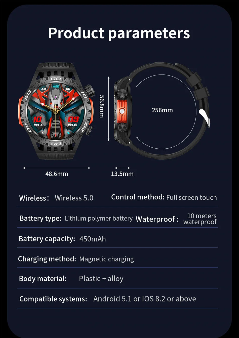 Smart Watch Men With LED Lighting Compass Sports Fitness Tracker Watch IP68 Waterproof Bluetooth Talk SmartWatch For Android IOS
