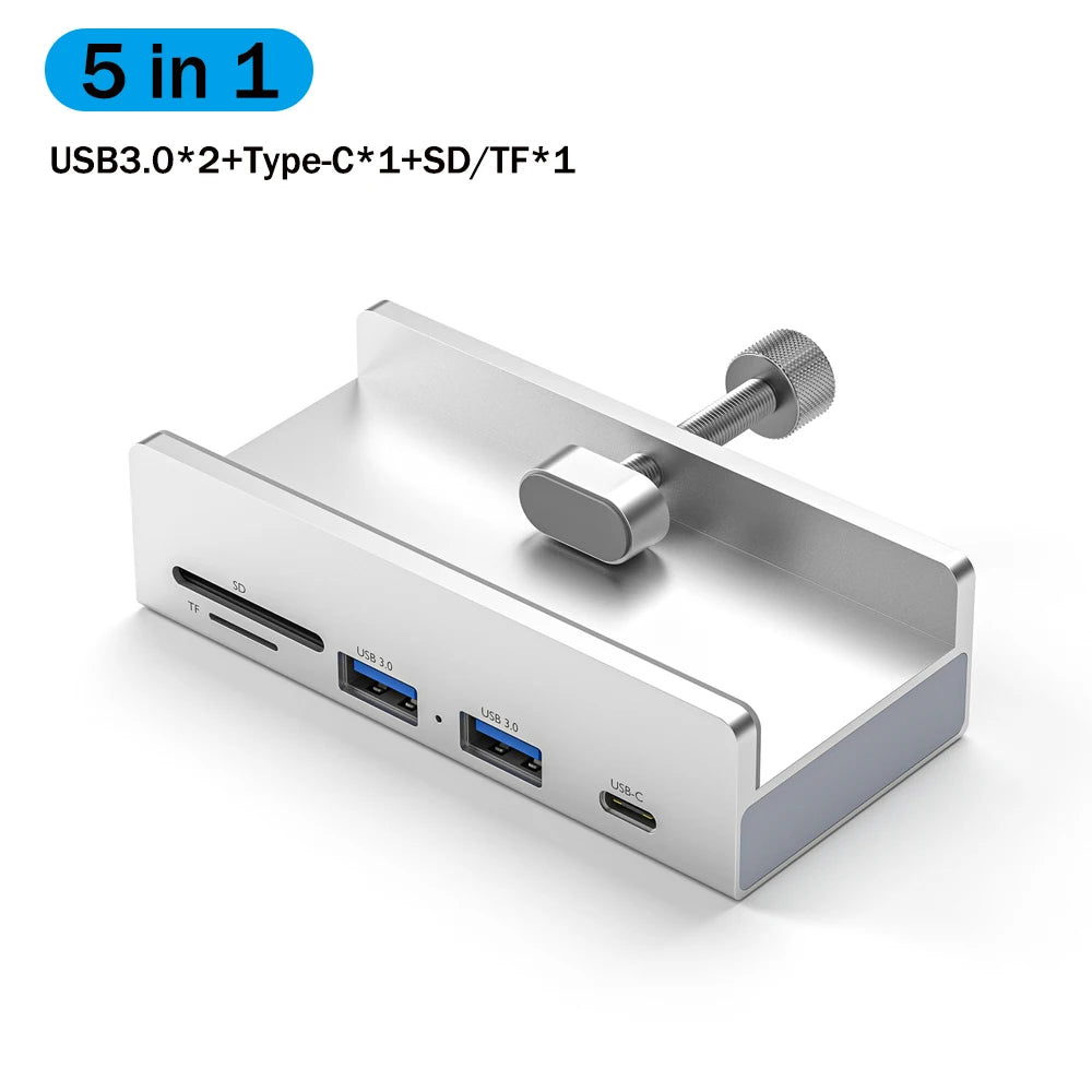 USB 3.0 HUB 6-in-1 Clip Style Docking Station 5Gbps Transmission Speed Splitter Extension Adapter Computer Accessory for Laptop
