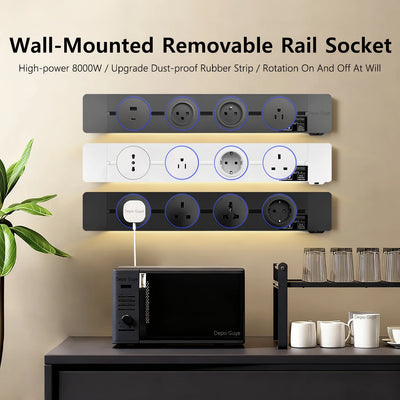 Induction lamp Wall Track Socket EU FR Italy Israeli UK Standard Home Office Electric Socket Removable Plugs Adapter USB C Ports