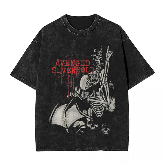 Avenged Sevenfold T Shirts Hip Hop Washed Cotton T-Shirt Vintage Men Women Tops Streetwear Printed Tee Shirt