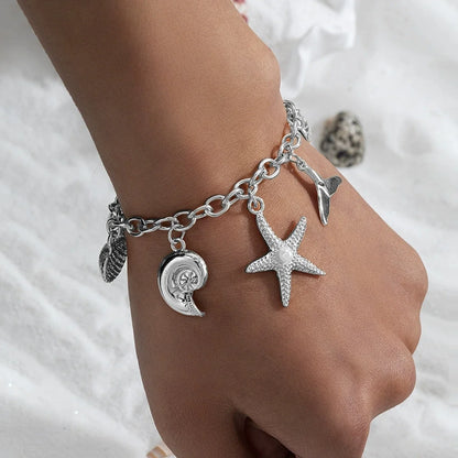 Bohemian Summer Style Bracelet For Women Metal Starfish Shell Scallop Mermaid Charm Bangle Female Fashion Beach Vacation Jewelry