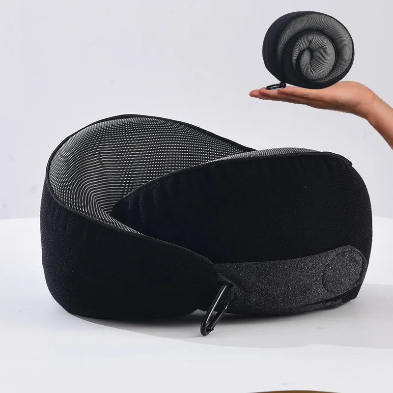 Memory Foam U Shaped Pillow Foldable Storage Neck Support Travel Airplane Car Nap Rest Cushion Soft Comfortable Portable