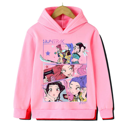 2025 Movie KPop Demon Hunters Cartoon Girls Boys Hoodies Children's Korean Wave Print Fashion Casual Tops Casual Girls Clothing