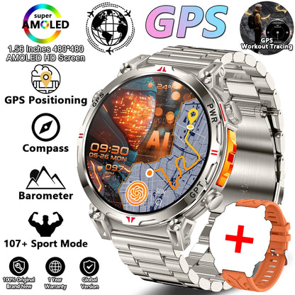 2026 New Outdoor Sports Smartwatch Men GPS Positioning 650mAh HD Call 1.56-inch AMOLED Screen Compass 5ATM Waterproof Watch Man
