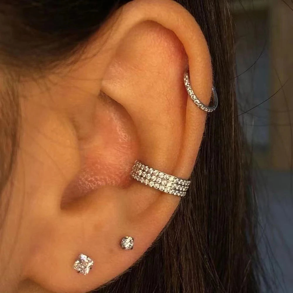G23 Titanium Piercing Double Layered Triple Stack Hinged Zircon Nose Ring Helix Cartilage CZ Small Cartilage Septum Clicker