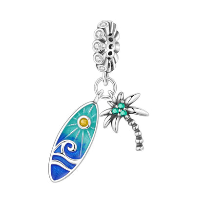 Leisurely 925 Sterling Silver Beach Trip Hawaiian Bikini Surf Coconut Tree Charm Fit DIY Bracelet Necklace Travel Souvenirs