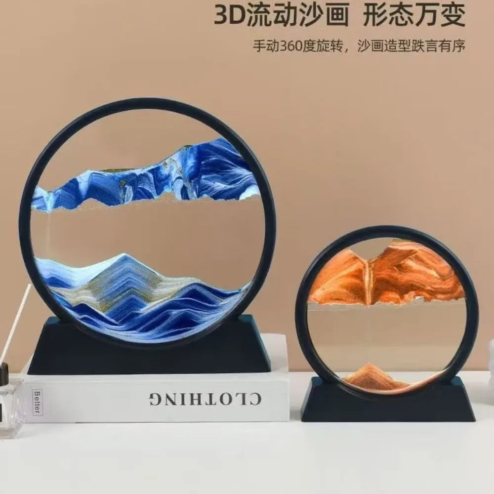 Office Home Decor 3D Extract Hourglass Quicksand Moving Sand Art Picture Round Glass Deep Sea Sandscape Craft Flowing Painting