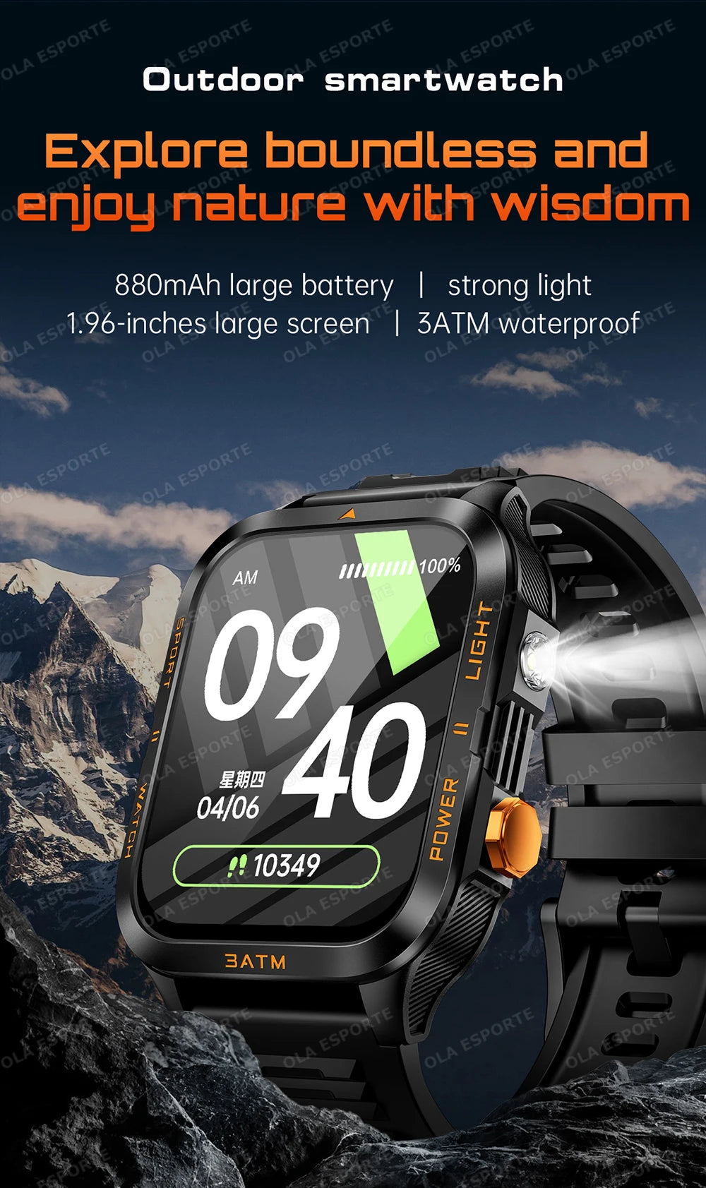 Smart Watch For Android IOS AMOLED Screen Bluetooth Call Fitness Clock 100+ Sports Modes Pedometer 880mAh Battery Men Smartwatch