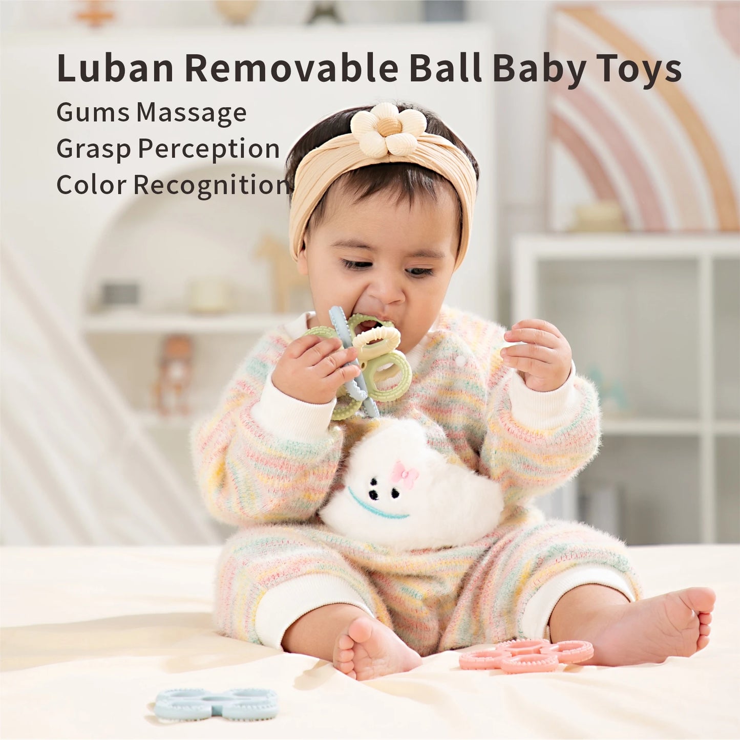 Teething Toys 3 6 Months for Kids Girls Boys,3 Pack Silicone Rattle Chew Toys for Babies 6 12 18months Newborn Infant,Combinable