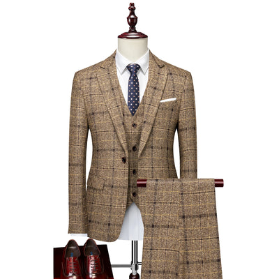 Men's 2025 Three-piece Suit Set One Button Fashion Wedding Business Casual Work Formal Vest Trousers M-5XL