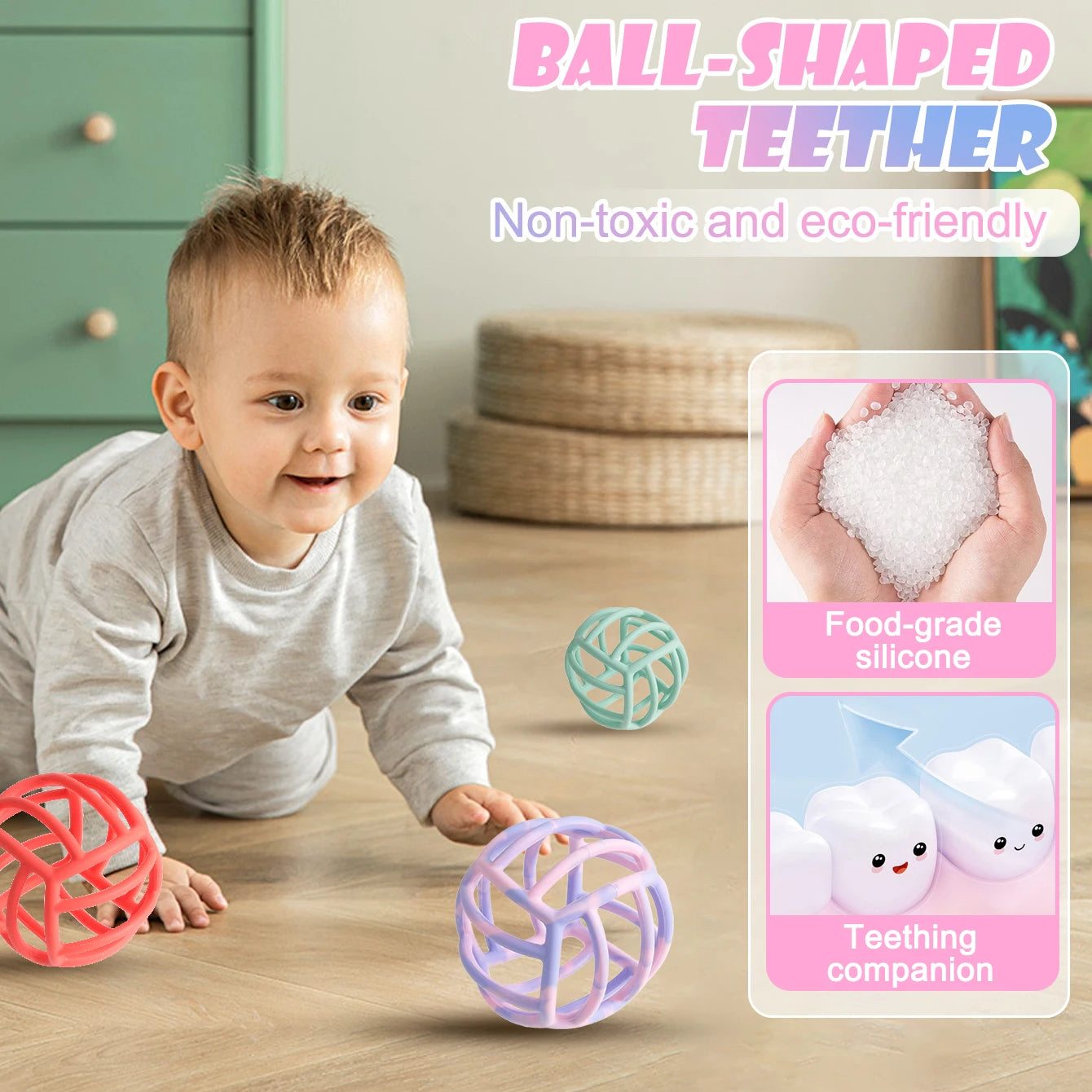 1PCS Silicone Baby Teether Ball Cute Toys For Infants Shower Gift For Kids Chewing Training Teething Toys Baby Toys
