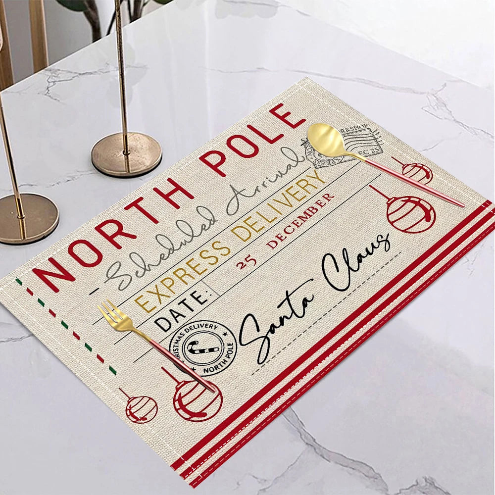4/6/8PCS Christmas Tree Placemats Linen Non Slip Table Mats Rectangular Non Slip Dining Table for Kitchen Home Decor Essentials