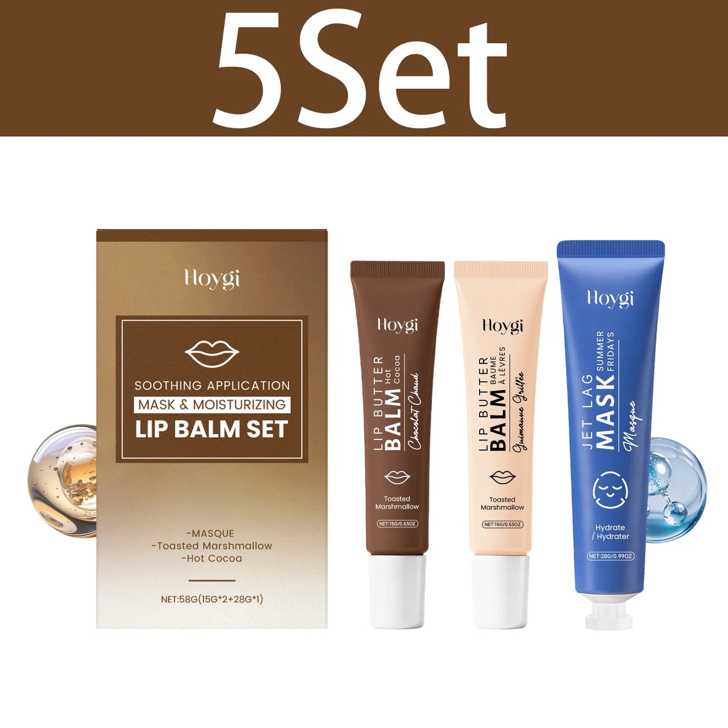 HOYGI Face Mask and Lip Balm Set Nourishing Repair Exfoliating Lip Care Deep Hydration Moisturizing Soothing Firming Facial Mask