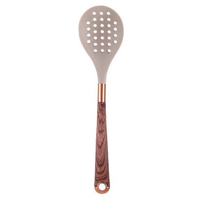 LMETJMA Silicone Kitchen Utensil Set 10 Pcs Cooking Utensil with Utensils Holder Wooden Pattern Handles Nonstick Cookware JT264