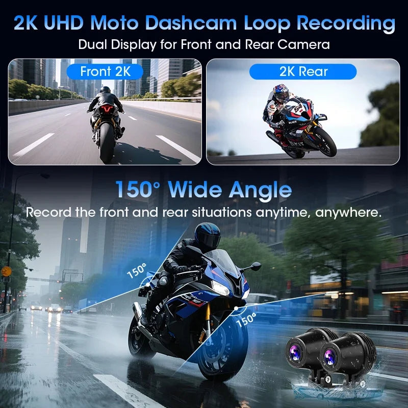 Develuck 8.1" Motorcycle DVR 2K Front Camera Navigation GPS Wireless Carplay Android Auto Moto Monitor with TPMS Sensor Dual BT