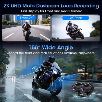 Develuck 8.1" Motorcycle DVR 2K Front Camera Navigation GPS Wireless Carplay Android Auto Moto Monitor with TPMS Sensor Dual BT