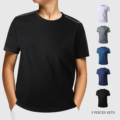 5/1 Piece Summer Boys And Teenagers Quick Drying Sports Short Sleeved T-shirt 130-175 Big Size Brother's Loose Casual Basic Top