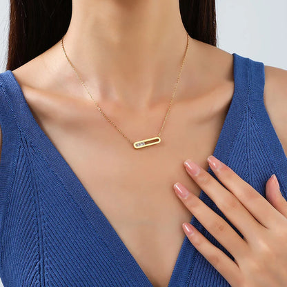 Minimalist Stylish Slide Zircon Geometry Square Pendant Simple Necklace Gold Plated Stainless Steel Women Fashion Jewelry Gift