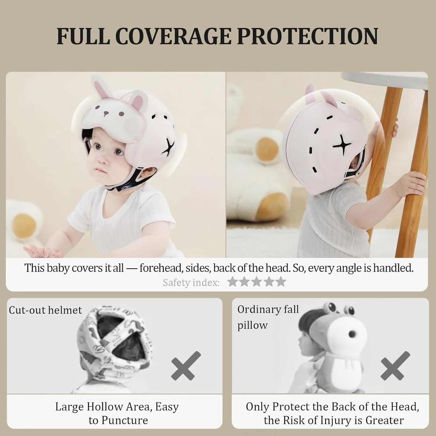 Mambobaby Guard Hat Rabbit Safe Anti-Shock Baby Helmet Toddler Head Protector Infant Headgear Learn Crawl Walk for Bump Fall