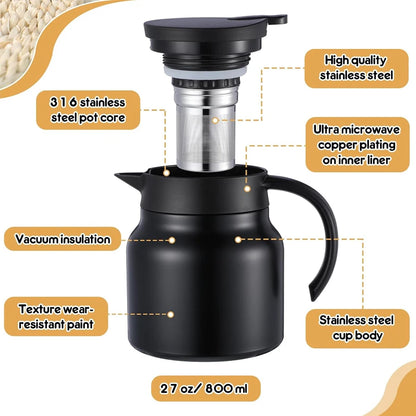 Black stainless steel stew teapot, home insulated cup, office coffee pot, portable water bottle