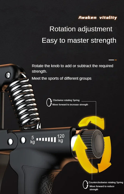 5-120Kg Handgrip Gym Fitness Men Adjustable Finger Heavy Exerciser Strength for Muscle Recovery Hand Gripper Trainer
